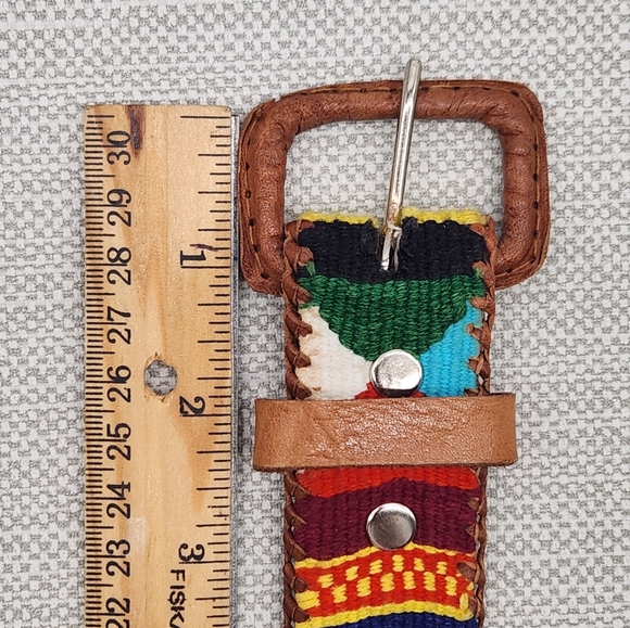 Unbranded Size 38 Belt Southwestern Boho Textile Leather Woven Hippie